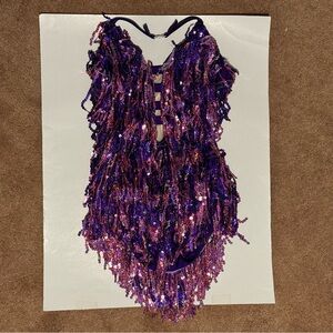 Glamour jazz/tap costume. Purple and pink fringe.